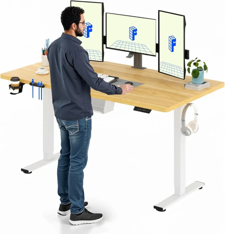 FLEXISPOT Electric Height Adjustable Standing Desk 4M-4X41-C5AJ - 160x60cm Maple Desktop, Electric Sit-Stand Adjustment, Memory Height Presets, Headphone Hook, Home Office Computer Desk - Featured Image