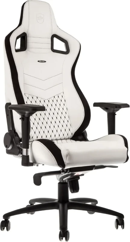 noblechairs EPIC Gaming Chair - White/Black PU Synthetic Leather, Ergonomic Design, Adjustable 4D Armrests, Reclining Backrest, Lumbar & Neck Cushions, Steel Frame - Featured Image