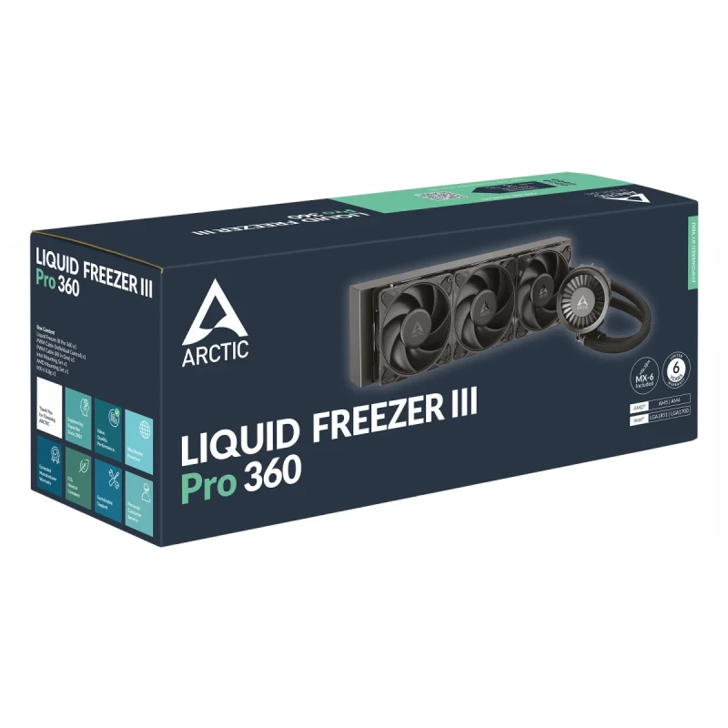 ARCTIC Liquid Freezer III 360 Pro Black – 360mm AIO CPU Water Cooler with 3x P12 Pro PWM PST Fans + 60mm VRM Fan, Intel LGA1700/1851 & AMD AM4/AM5 - Gallery Image