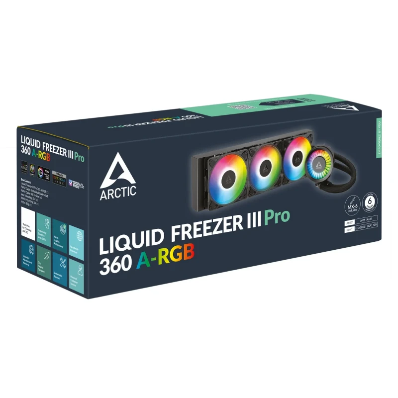 ARCTIC Liquid Freezer III 360 Pro A-RGB Black – 360mm AIO Liquid Cooler, 3x P12 PWM PST A-RGB Fans + 60mm VRM Fan, Addressable RGB, Intel LGA1700/1851 & AMD AM4/AM5 - Gallery Image