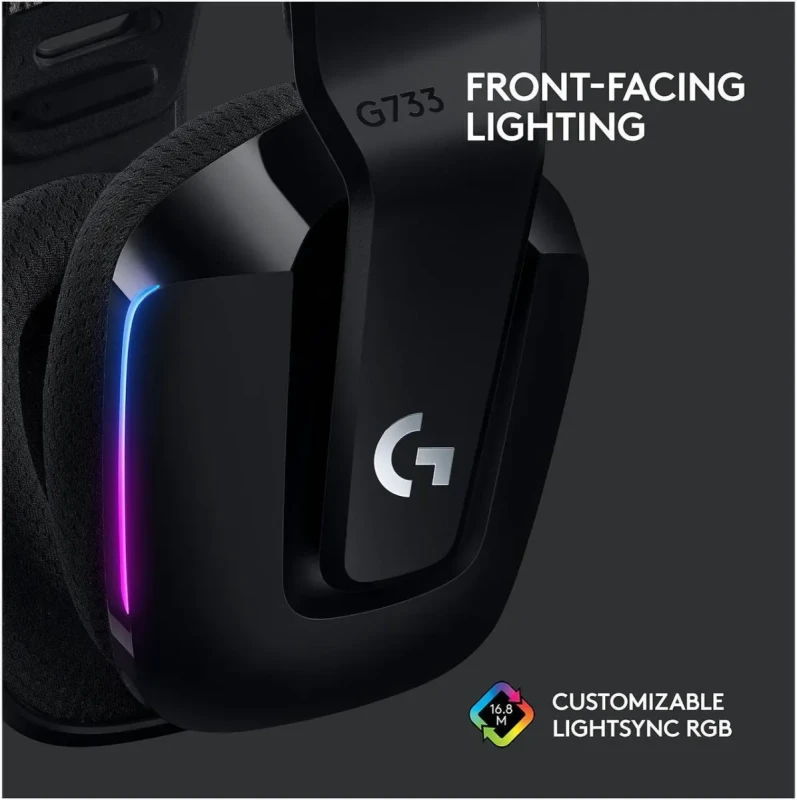 Logitech G733 Lightspeed Wireless Gaming Headset with Suspension Headband, Lightsync RGB, Blue VO!CE mic technology and PRO-G audio drivers - Black - Image 5