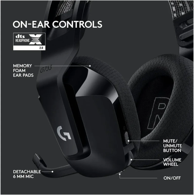 Logitech G733 Lightspeed Wireless Gaming Headset with Suspension Headband, Lightsync RGB, Blue VO!CE mic technology and PRO-G audio drivers - Black - Image 6
