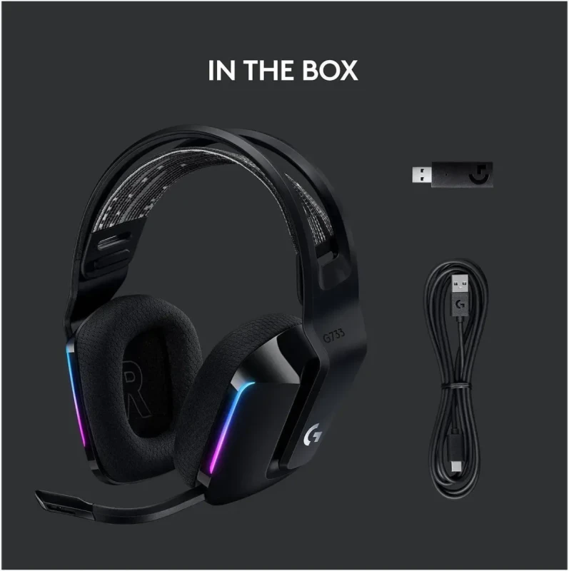 Logitech G733 Lightspeed Wireless Gaming Headset with Suspension Headband, Lightsync RGB, Blue VO!CE mic technology and PRO-G audio drivers - Black - Image 7