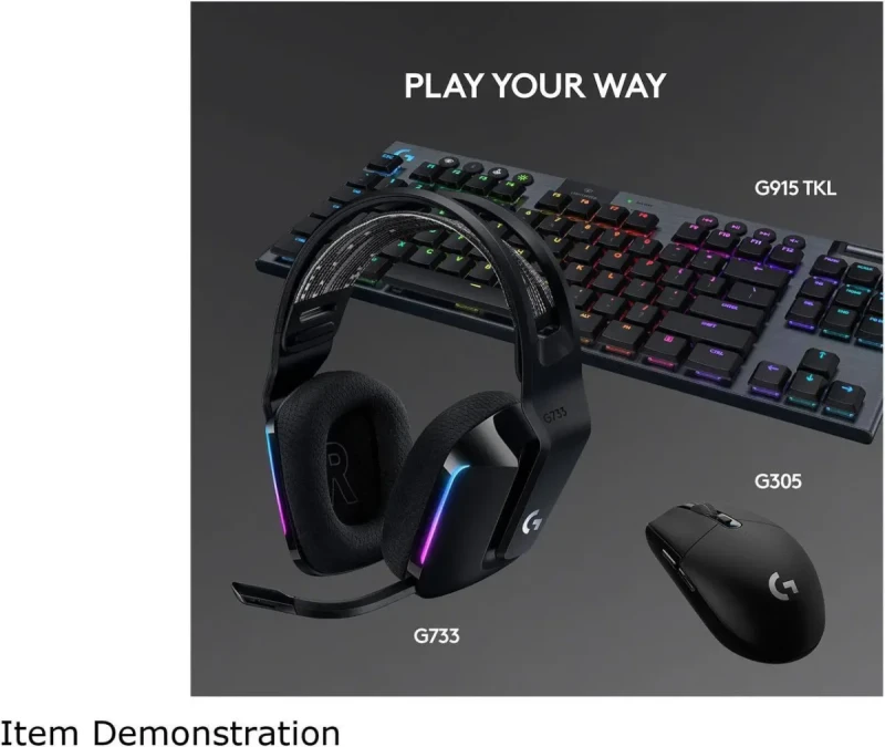 Logitech G733 Lightspeed Wireless Gaming Headset with Suspension Headband, Lightsync RGB, Blue VO!CE mic technology and PRO-G audio drivers - Black - Image 9