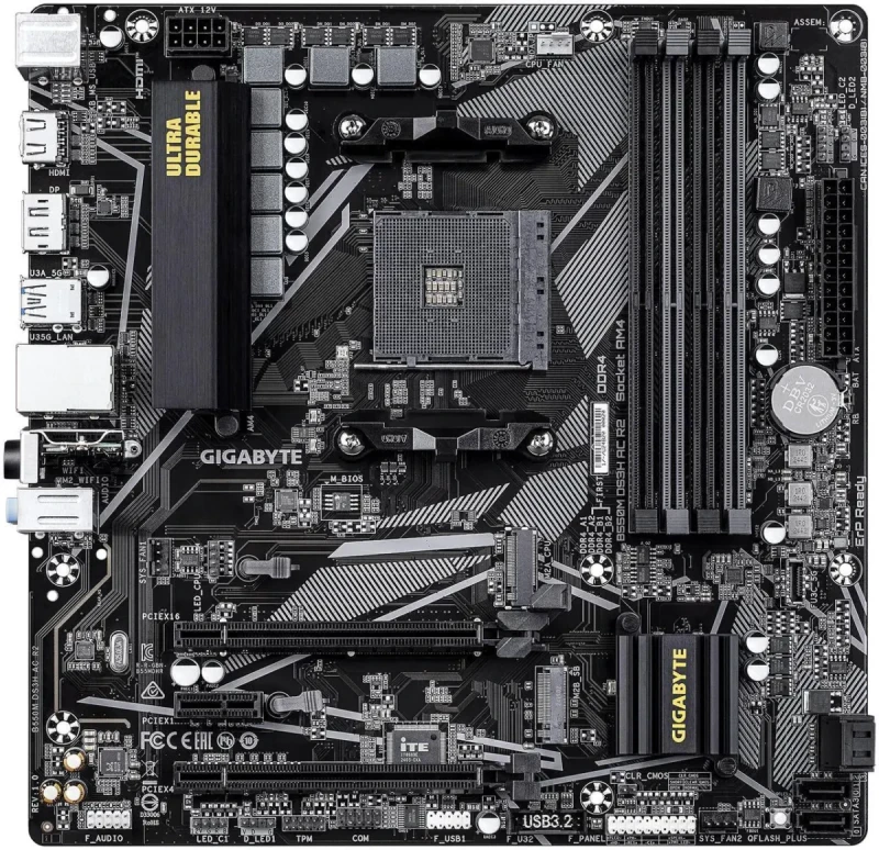 GIGABYTE B550M DS3H AC R2 Supports AMD AM4 Ryzen 5000 G-Series, AMD Ryzen 5000 Series, AMD Ryzen 4000 G-Series, AMD Ryzen 3000 G-Series, and AMD Ryzen 3000 Series Processors, Micro-ATX, DDR4, Dual M.2 - Image 2