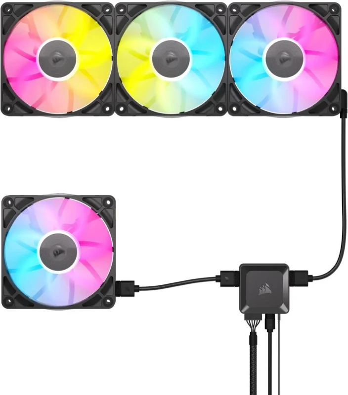 CORSAIR iCUE Link RX120 RGB 120mm PWM Fans with iCUE Link System Hub - Magnetic Dome Bearing - Triple Pack - Black - Image 3