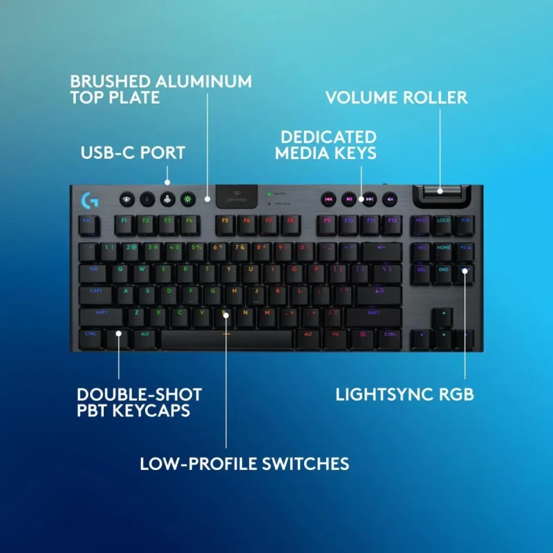 Logitech G915 X LIGHTSPEED TKL Wireless Mechanical Gaming Keyboard - GL Red Linear Switches, RGB Backlighting - Black - Image 6