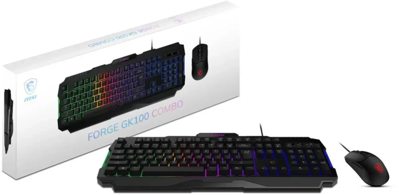 MSI Forge GK100 Combo – Gaming RGB Keyboard & Mouse Set, 19-Key Anti-Ghosting, 6400 DPI Optical Sensor, 6-Mode RGB, up to 6,400 DPI, Black - Image 2