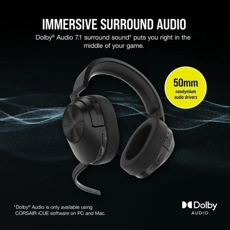 CORSAIR HS55 WIRELESS Multiplatform Lightweight Gaming Headset With Bluetooth - Dolby 7.1 Surround Sound - iCUE Compatible - PC, PS5, PS4, Nintendo Switch, Mobile - Black - Image 4