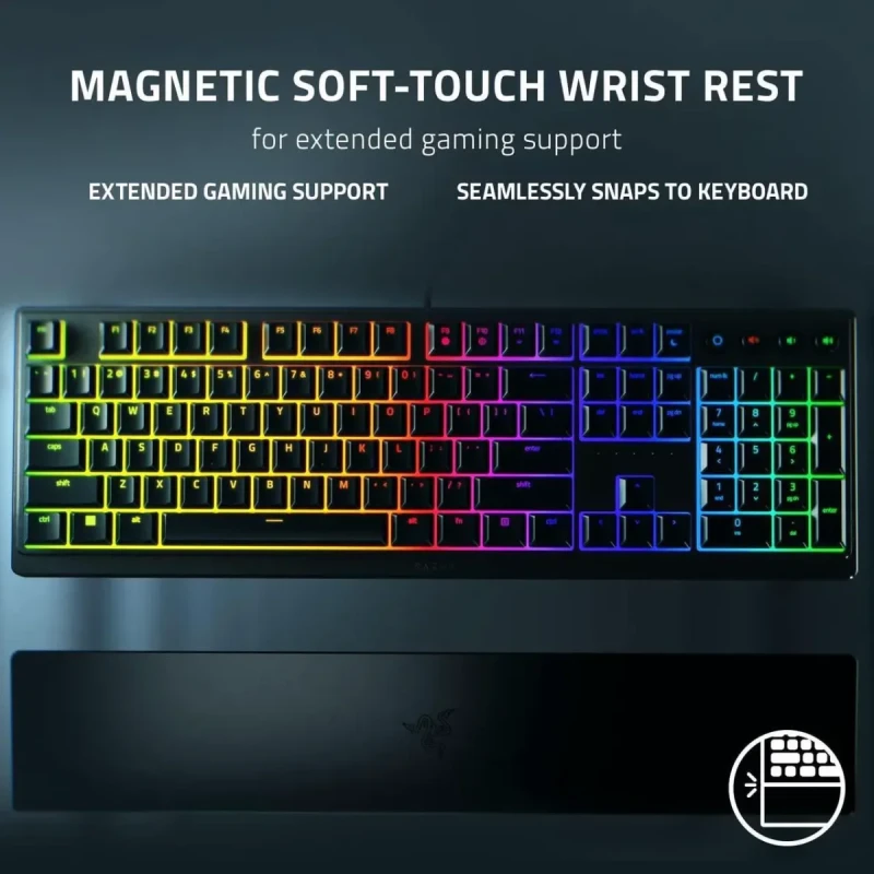Razer Ornata V3 Gaming Keyboard: Low-Profile Keys - Mecha-Membrane Switches - UV-Coated Keycaps - Backlit Media Keys - 10-Zone RGB Lighting - Spill-Resistant - Magnetic Wrist Wrest - Classic Black - Image 6