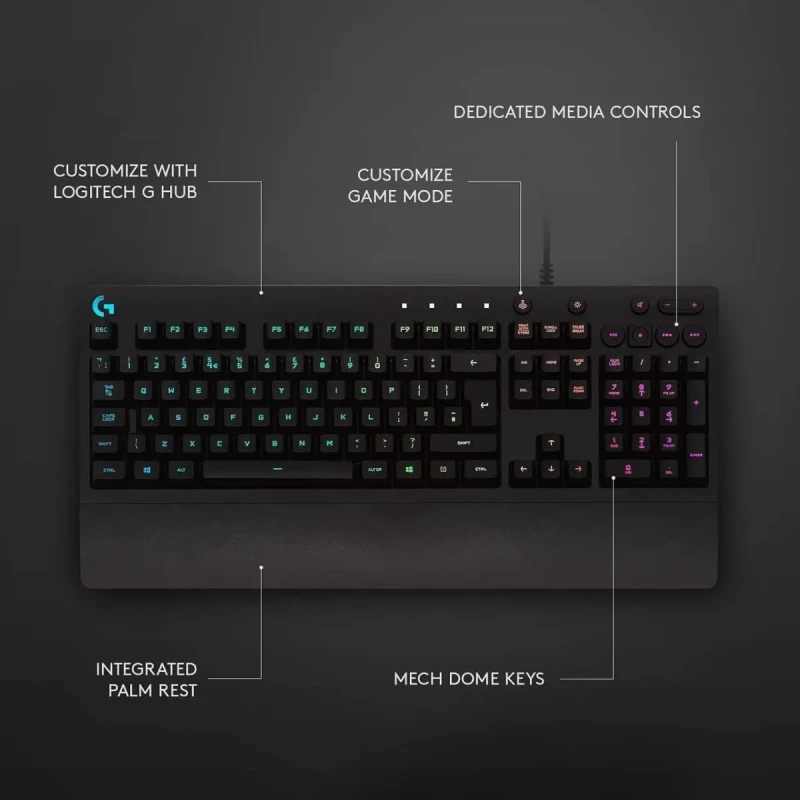 Logitech G213 Prodigy Gaming Keyboard, LIGHTSYNC RGB Backlit Keys, Spill-Resistant, Customizable Keys, Dedicated Multi-Media Keys – Black - Image 7