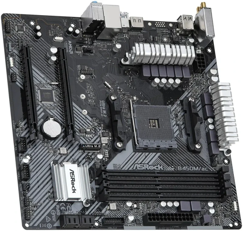 ASRock B450M/AC R2.0 AM4 AMD Promontory B450 Micro ATX AMD Motherboard - Image 3