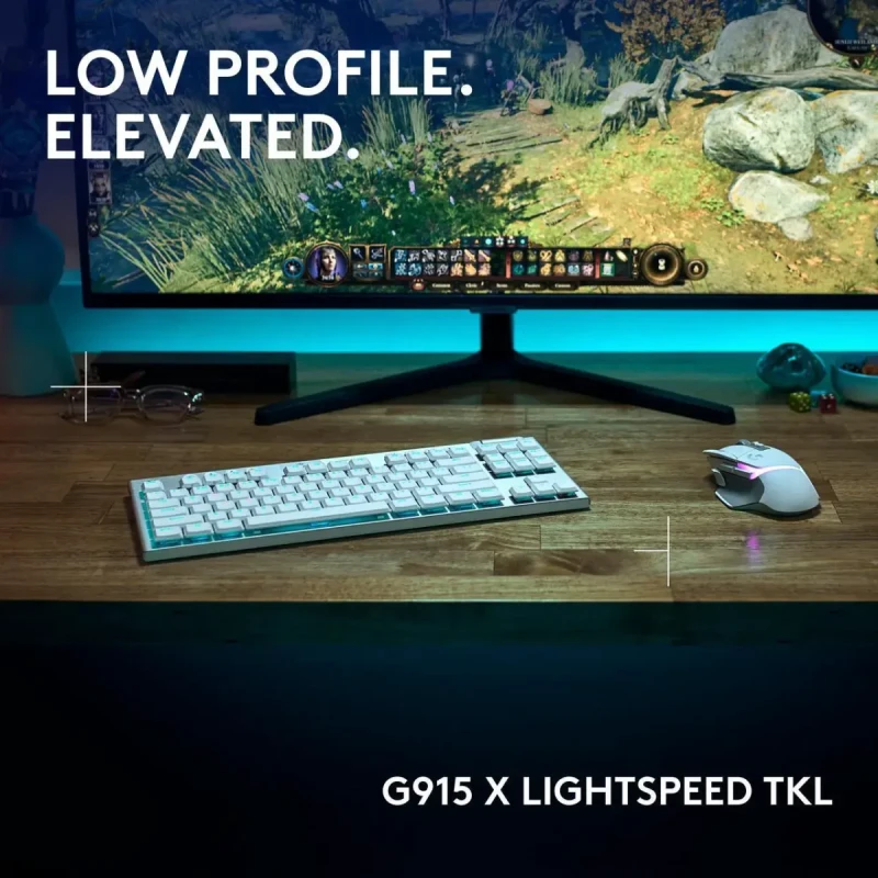 Logitech G915 X LIGHTSPEED TKL Wireless Mechanical Gaming Keyboard - GL Brown Tactile Switches, RGB Backlighting - White - Image 2