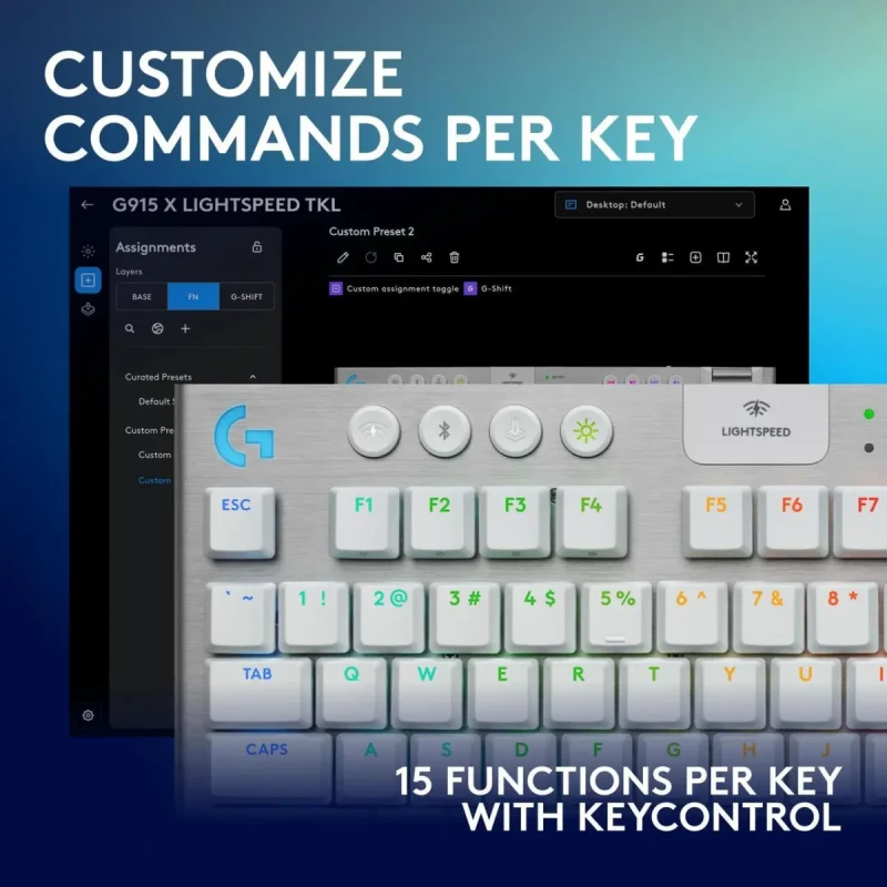 Logitech G915 X LIGHTSPEED TKL Wireless Mechanical Gaming Keyboard - GL Brown Tactile Switches, RGB Backlighting - White - Image 4