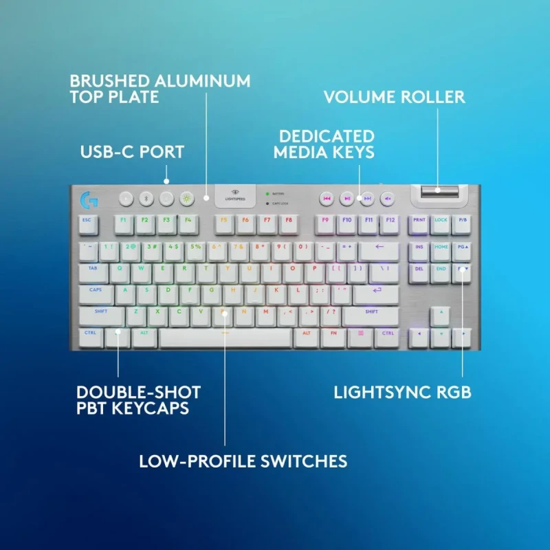 Logitech G915 X LIGHTSPEED TKL Wireless Mechanical Gaming Keyboard - GL Brown Tactile Switches, RGB Backlighting - White - Image 6