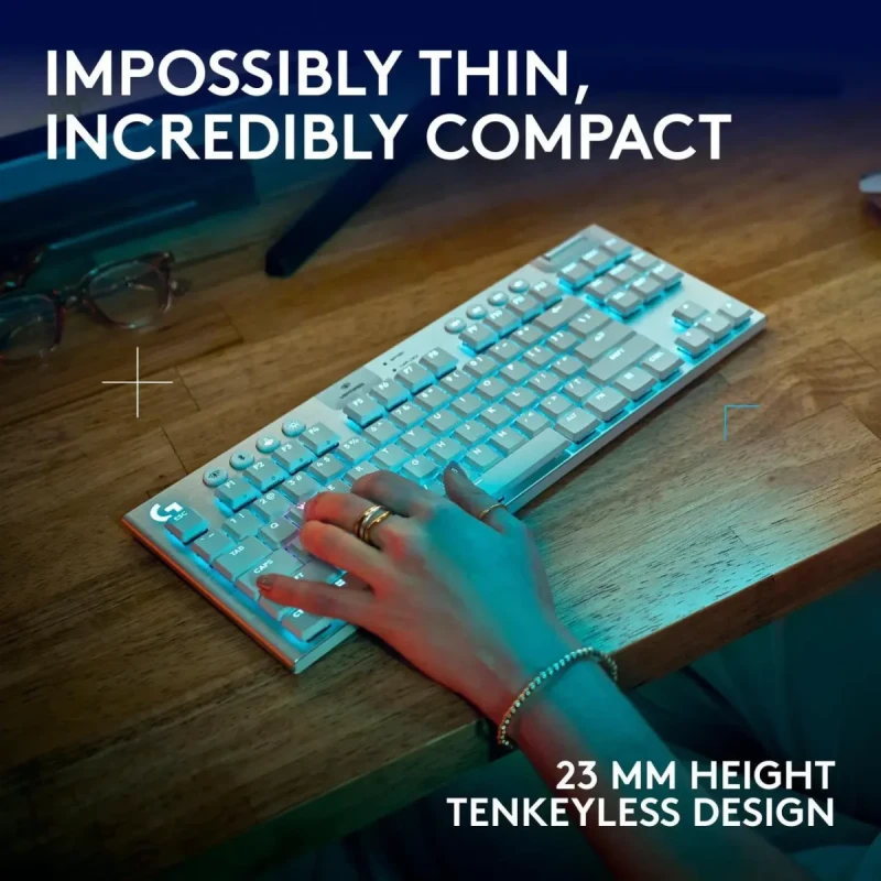 Logitech G915 X LIGHTSPEED TKL Wireless Mechanical Gaming Keyboard - GL Brown Tactile Switches, RGB Backlighting - White - Image 8