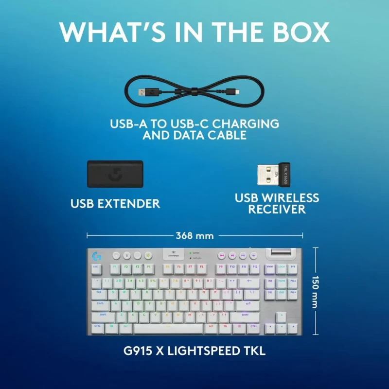 Logitech G915 X LIGHTSPEED TKL Wireless Mechanical Gaming Keyboard - GL Brown Tactile Switches, RGB Backlighting - White - Image 9