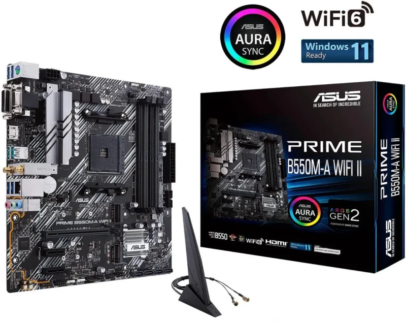 ASUS Prime B550M-A WiFi II AMD AM4 (3rd Gen Ryzen) Micro ATX Motherboard (PCIe 4.0, WiFi 6, ECC Memory, 1Gb LAN, HDMI 2.1/D-Sub, 4K@60HZ, Addressable Gen 2 RGB Header and Aura Sync) - Image 9