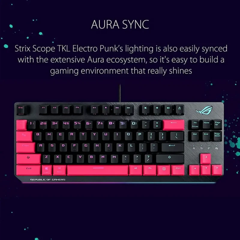 ASUS ROG Strix Scope TKL Electro Punk Mechanical Gaming Keyboard | Cherry MX Red Switches | 2X Wider Ctrl Key for Greater FPS Precision | Gaming Keyboard for PC | Aura Sync RGB Lighting, Quick-Toggle - Image 4