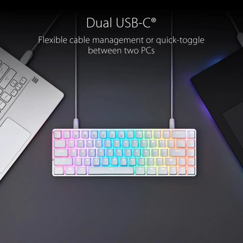 ASUS ROG Falchion Ace 65% RGB Compact Gaming Mechanical Keyboard, Lubed ROG NX Brown Switches & Switch Stabilizers, Sound-Dampening Foam, PBT Keycaps, Wired with KVM, Three Angles, Cover Case-Black - Image 6