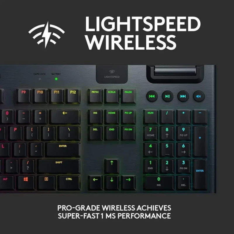 Logitech G915 LIGHTSPEED Wireless Mechanical Gaming Keyboard - Low Profile GL Clicky Key Switches, LIGHTSYNC RGB, Bluetooth Support - Black - Image 3