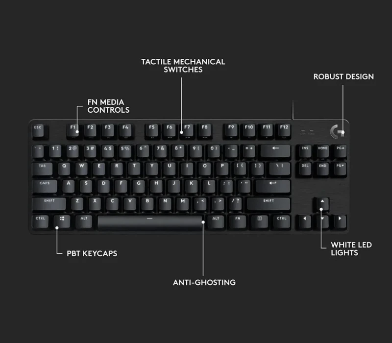 Logitech G413 TKL SE Mechanical Gaming Keyboard - Compact Backlit Keyboard with Tactile Mechanical Switches, Anti-Ghosting, Compatible with Windows, macOS - Black Aluminum - Image 2