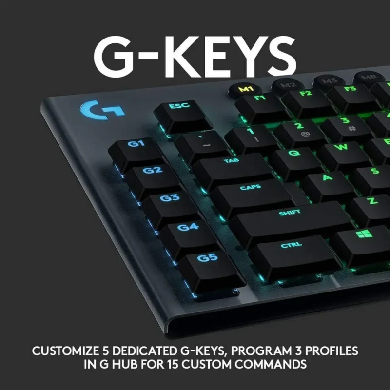 Logitech G915 LIGHTSPEED Wireless Mechanical Gaming Keyboard - Low Profile GL Clicky Key Switches, LIGHTSYNC RGB, Bluetooth Support - Black - Image 7