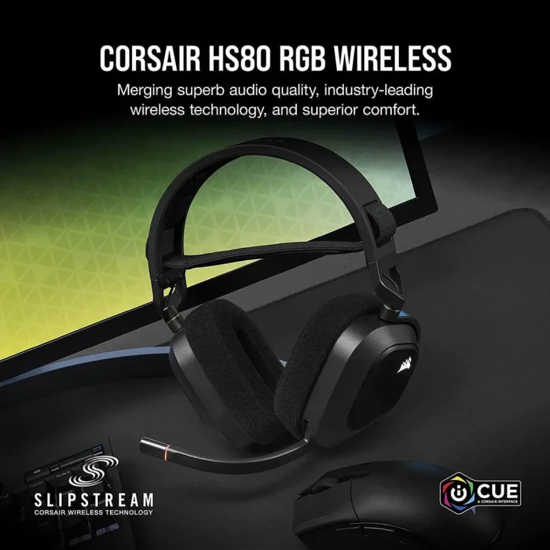 Corsair HS80 RGB WIRELESS Premium Gaming Headset with Dolby Atmos Audio (Low-Latency, Omni-Directional Microphone, 60ft Range, Up to 20 Hours Battery Life, PS5/PS4 Wireless Compatibility) Black - Image 2