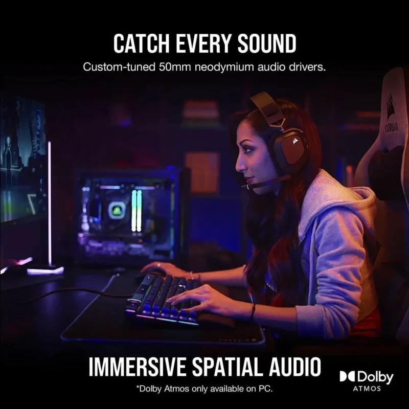 Corsair HS80 RGB WIRELESS Premium Gaming Headset with Dolby Atmos Audio (Low-Latency, Omni-Directional Microphone, 60ft Range, Up to 20 Hours Battery Life, PS5/PS4 Wireless Compatibility) Black - Image 3