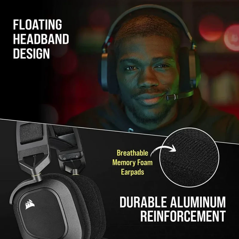 Corsair HS80 RGB WIRELESS Premium Gaming Headset with Dolby Atmos Audio (Low-Latency, Omni-Directional Microphone, 60ft Range, Up to 20 Hours Battery Life, PS5/PS4 Wireless Compatibility) Black - Image 4