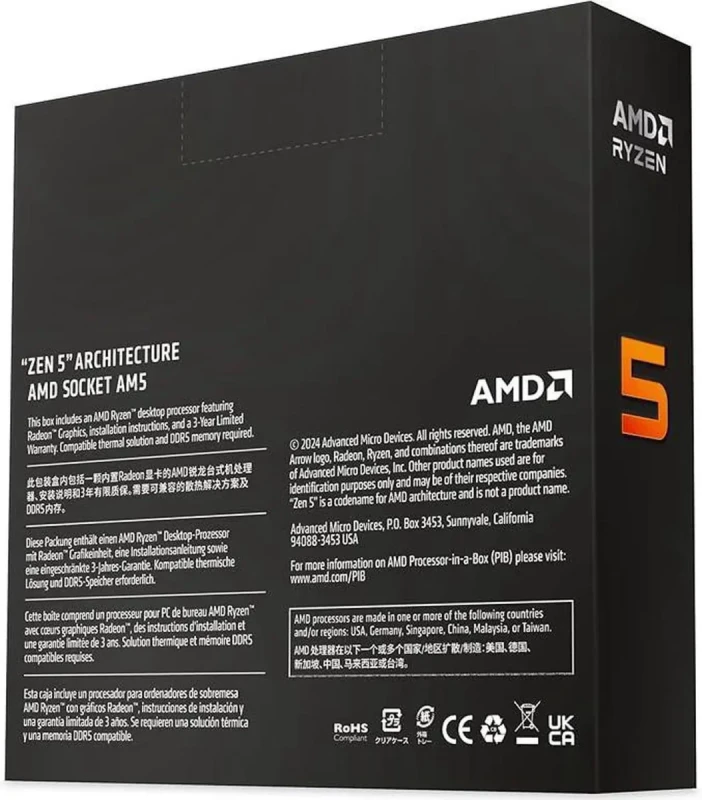 AMD Ryzen 5 9600X - Ryzen 5 9000 Series Granite Ridge (Zen 5) 6-Core 3.9 GHz - Socket AM5 65W - Radeon Graphics Processor - 100-100001405WOF - Image 5
