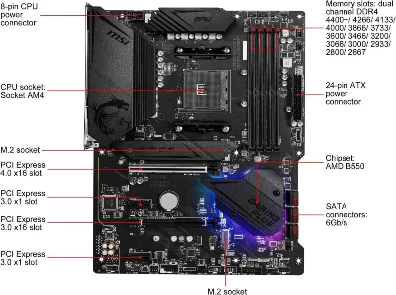 MSI MPG B550 GAMING PLUS AM4 AMD B550 USB 3.0 ATX AMD Motherboard - Image 2