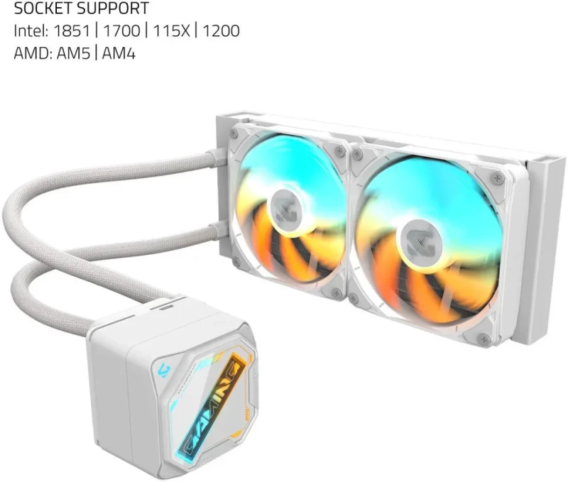 GIGABYTE GAMING 240 ICE liquid CPU Cooler, 240mm Radiator with 2x 120mm low noise ARGB Fans, compatible with Intel LGA 1851, 1700, 115X, 1200, and AMD AM5, AM4 (GIGABYTE GAMING 240 ICE) - Image 5