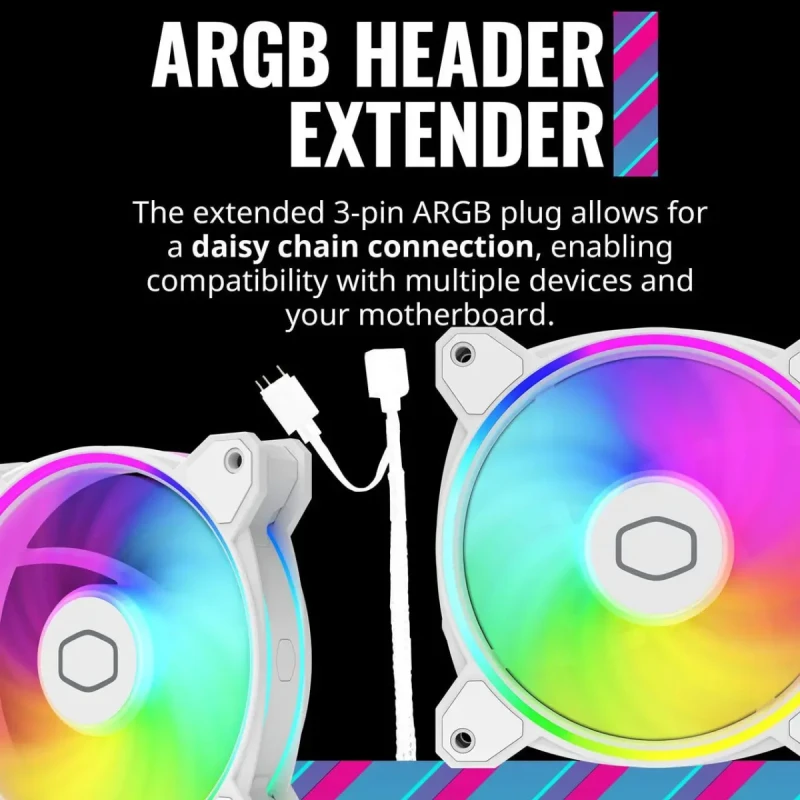 Cooler Master MasterFan MF120 Halo² White 3in1 PC Case|Liquid Cooler|Air Cooler Fan, Dual Loop Gen 2 ARGB LEDs Rings, Dynamic PWM 120mm 2,050 RPM, Air Balance Blades, Hybrid Frame (MFL-B2DW-213P2-R2) - Image 11