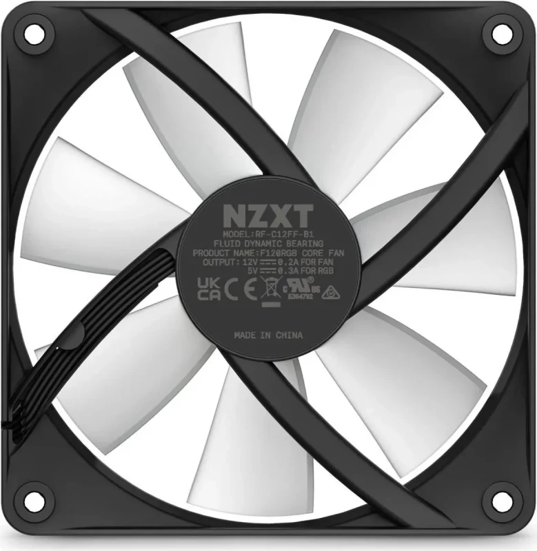NZXT F120 RGB Core Fan - RF-C12SF-B1 - 120mm Hub-Mounted RGB Fan - Sublime RGB Lighting - PWM Control - Single, 120mm Case Fan - Black(573) Case Fans - Image 6