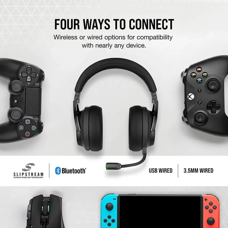 CORSAIR VIRTUOSO RGB WIRELESS XT High-Fidelity Gaming Headset with Bluetooth and Spatial Audio - Works with Mac, PC, PS5, PS4, Xbox series X/S - Slate - Image 4