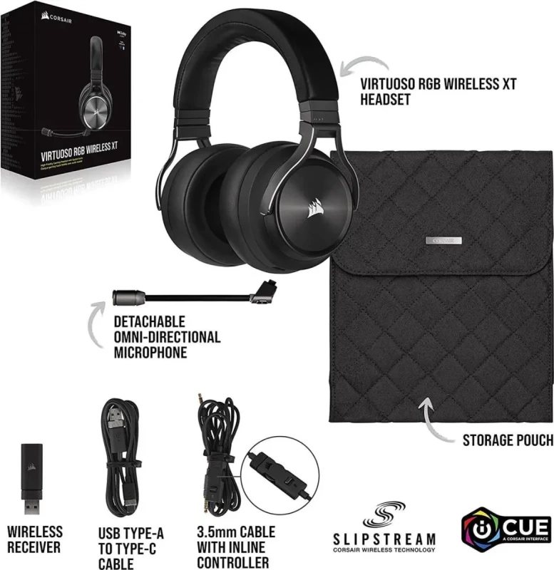 CORSAIR VIRTUOSO RGB WIRELESS XT High-Fidelity Gaming Headset with Bluetooth and Spatial Audio - Works with Mac, PC, PS5, PS4, Xbox series X/S - Slate - Image 6