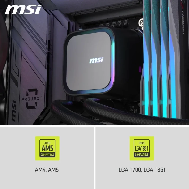 MSI MAG Coreliquid A13 240 Black - AIO ARGB Liquid Cooling - 240mm Radiator - Dual 120mm ARGB PWM Fans - EZ Connect - LGA 1700/1851/AM5/AM4 Compatible - Image 13