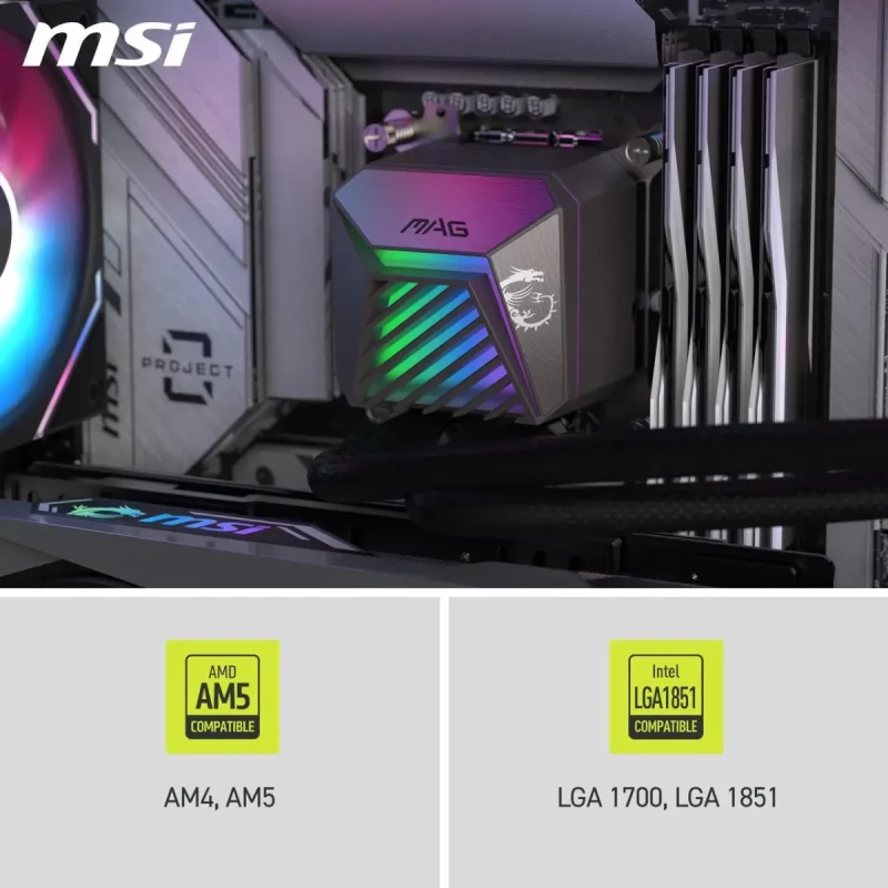 MSI MAG Coreliquid A15 240 Black- AIO ARGB Liquid Cooling - 240mm Radiator - Dual 120mm ARGB PWM Fans - EZ Connect - Uni Bracket - LGA 1700/1851/AM5/AM4 Compatible - Image 5