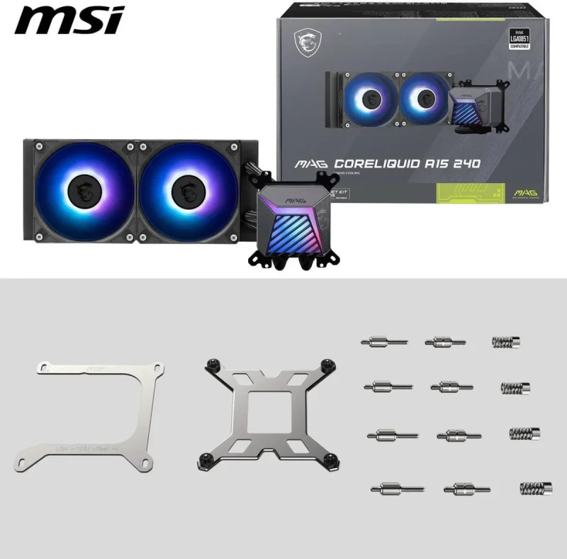 MSI MAG Coreliquid A15 240 Black- AIO ARGB Liquid Cooling - 240mm Radiator - Dual 120mm ARGB PWM Fans - EZ Connect - Uni Bracket - LGA 1700/1851/AM5/AM4 Compatible - Image 6