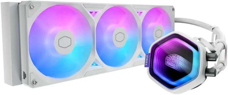 Cooler Master Atmos II 360 White VRM Fan FreeForm 2.0  AIO CPU Liquid Cooler, VRM Fan, Dual Chamber Pump, 400mm Tubing, SickleFlow Edge 360 ARGB PWM, R9|Ultra 9, AMD Ryzen AM5, Intel LGA 1851 Platform - Image 10