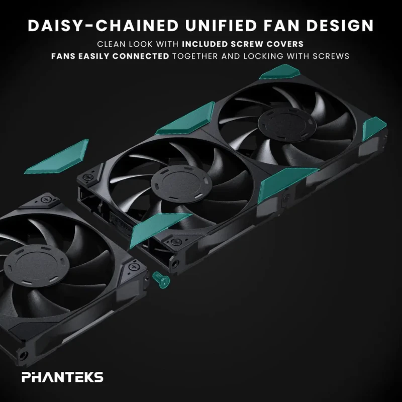 Phanteks M25-140 Gen2 Triple Pack, Daisy Chain Unified Fan frame, 3x 140mm PWM High Performance Cooling Fan, Black - Image 3
