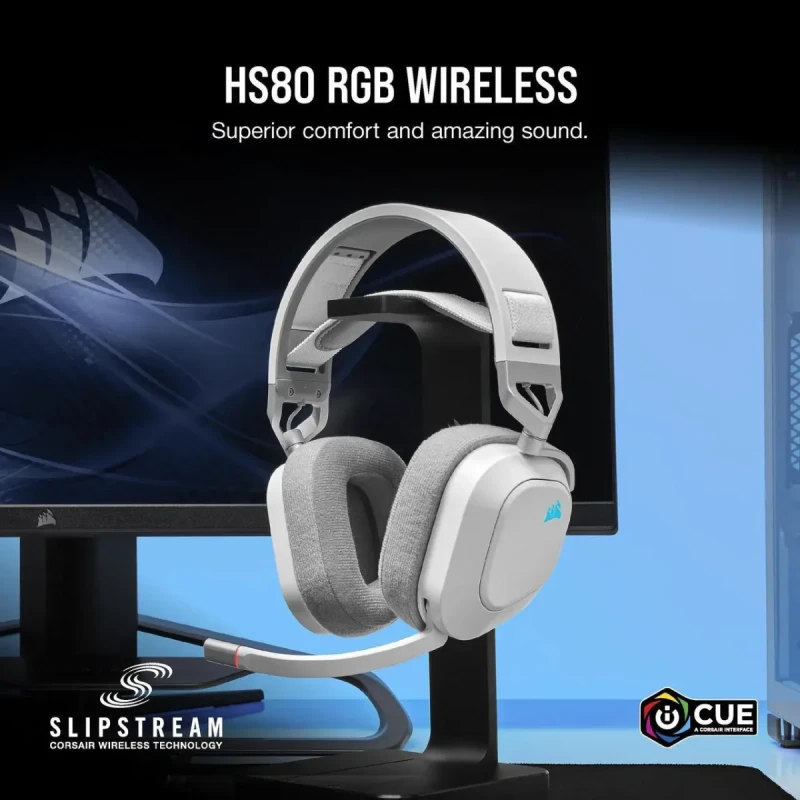 Corsair HS80 RGB Wireless Premium Gaming Headset with Dolby Atmos Audio (Low-Latency, Omni-Directional Microphone, 60ft Range, Up to 20 Hours Battery Life, PS5/PS4 Wireless Compatibility) White - Image 2