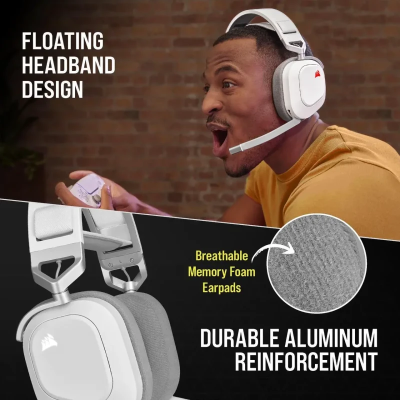 Corsair HS80 RGB Wireless Premium Gaming Headset with Dolby Atmos Audio (Low-Latency, Omni-Directional Microphone, 60ft Range, Up to 20 Hours Battery Life, PS5/PS4 Wireless Compatibility) White - Image 4