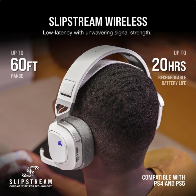 Corsair HS80 RGB Wireless Premium Gaming Headset with Dolby Atmos Audio (Low-Latency, Omni-Directional Microphone, 60ft Range, Up to 20 Hours Battery Life, PS5/PS4 Wireless Compatibility) White - Image 5
