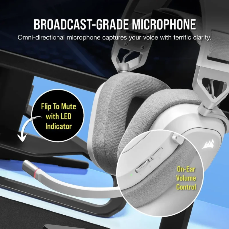 Corsair HS80 RGB Wireless Premium Gaming Headset with Dolby Atmos Audio (Low-Latency, Omni-Directional Microphone, 60ft Range, Up to 20 Hours Battery Life, PS5/PS4 Wireless Compatibility) White - Image 6