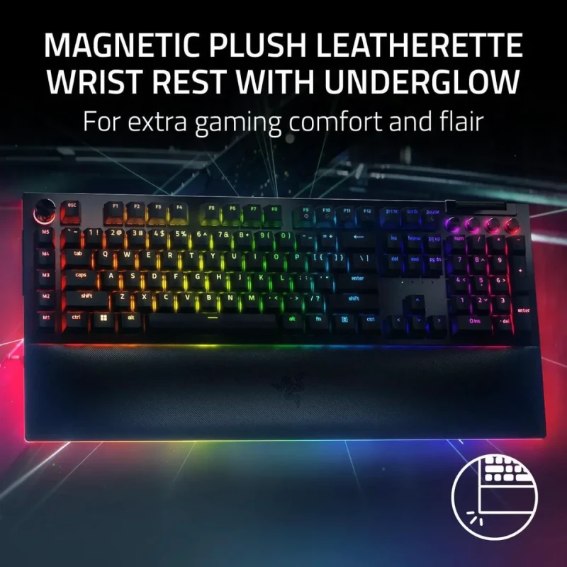 Razer BlackWidow V4 Pro Wired Mechanical Gaming Keyboard - Green Switches (Tactile & Clicky), Doubleshot ABS Keycaps, Command Dial, Chroma RGB, Magnetic Wrist Rest, Snap Tap - Black - Image 5