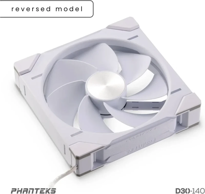 Phanteks D30-140 DRGB PWM FAN, Reverse Airflow Model, Premium D-RGB Performance Fan, ARGB/DRGB lighting, Daisy-chain Fan Linking system, White - Image 2