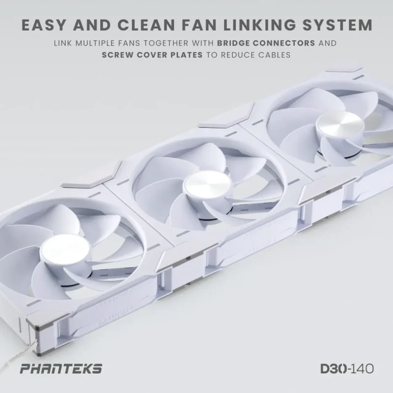 Phanteks D30-140 DRGB PWM FAN, Reverse Airflow Model, Premium D-RGB Performance Fan, ARGB/DRGB lighting, Daisy-chain Fan Linking system, White - Image 5