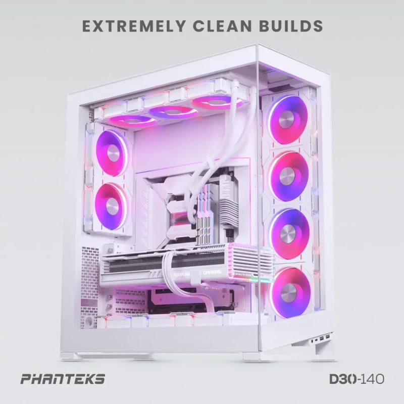 Phanteks D30-140 DRGB PWM FAN, Reverse Airflow Model, Premium D-RGB Performance Fan, ARGB/DRGB lighting, Daisy-chain Fan Linking system, White - Image 8
